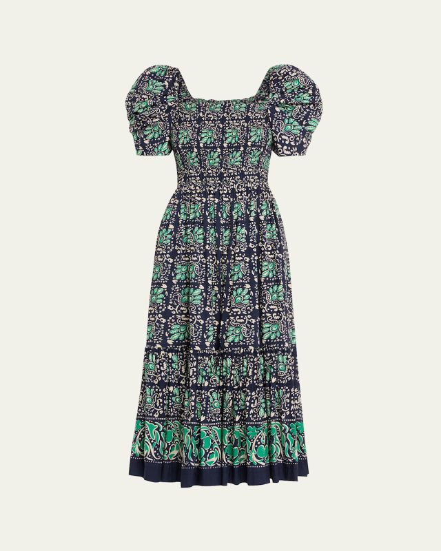 Moulin Smocked Puff-Sleeve Midi Dress